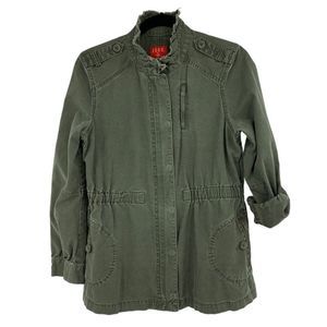 Womens Elle Military Jacket Sz M Cotton Roll Tab Sleeves Elastic waist 1952
